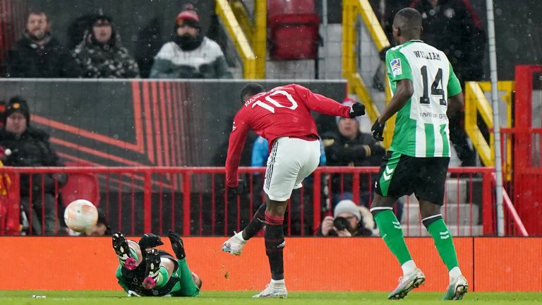 Marcus Rashford gave Manchester United the lead in the Europa League match against Real Betis