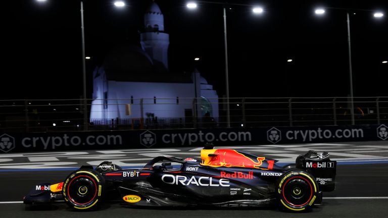 JEDDAH STREET CIRCUIT, SAUDI ARABIA - MARCH 17: Max Verstappen, Red Bull Racing RB19 during the Saudi Arabian GP at Jeddah Street Circuit on Friday March 17, 2023 in Jeddah, Saudi Arabia. (Photo by Zak Mauger / LAT Images)
