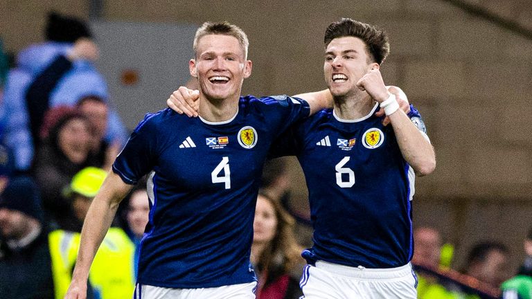 Scott McTominay celebrates making it 2-0  with Kieran Tierney