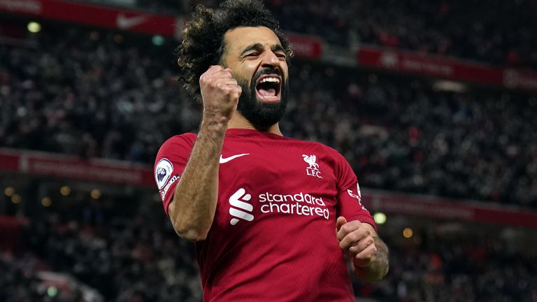 Mohamed Salah celebrates doubling Liverpool's lead