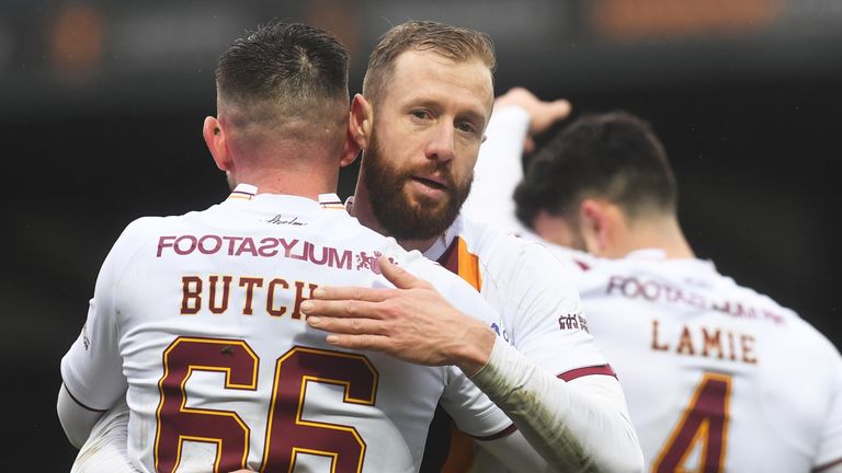 Kevin van Veen celebrates after scoring Motherwell's second goal against Ross County