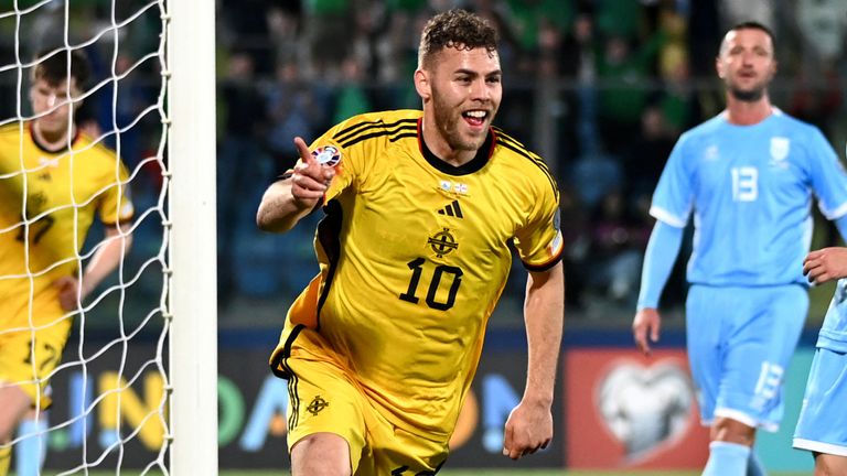 Northern Ireland's Dion Charles celebrates scoring the opener against San Marino