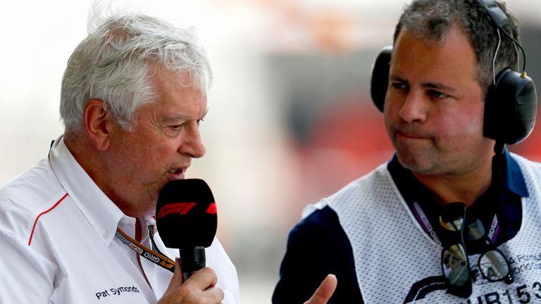 BAHRAIN INTERNATIONAL CIRCUIT, BAHRAIN - MARCH 11: Pat Symonds, Chief Technical Officer, Formula 1, is interviewed by Ted Kravitz, Sky TV during the Bahrain March testing at Bahrain International Circuit on Friday March 11, 2022 in Sakhir, Bahrain. (Photo by Carl Bingham / LAT Images)