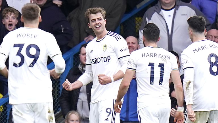 Patrick Bamford celebrates his equaliser for Leeds