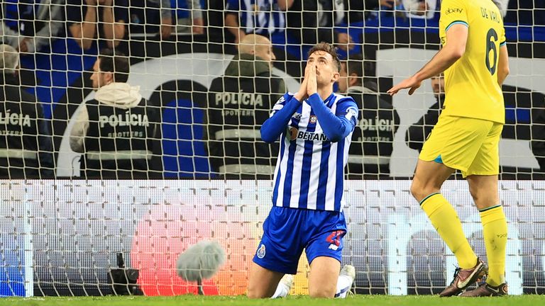 Porto&#39;s Toni Martinez reacts after a big chance goes begging