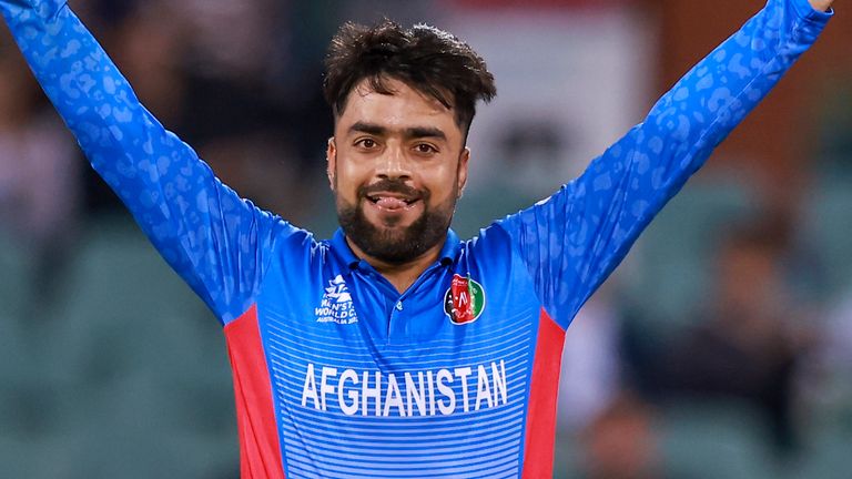 Rashid Khan playing T20 cricket for Afghanistan (Associated Press)
