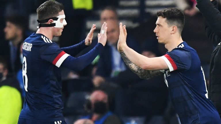 GLASGOW, SCOTLAND - MARCH 24: Ryan Jack replaces Callum McGregor during an International Friendly between Scotland and Poland at Hampden Park, on March 24, 2022, in Glasgow, Scotland. (Photo by Ross MacDonald / SNS Group)