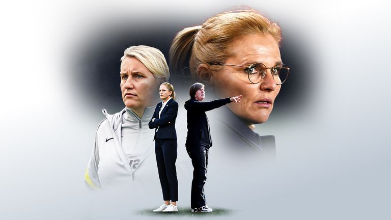 Saat ini, hanya sepertiga WSL yang memiliki pelatih kepala wanita, sementara 12 dari 32 negara di Piala Dunia musim panas ini akan dipimpin oleh manajer wanita (Getty, AP and PA Images)