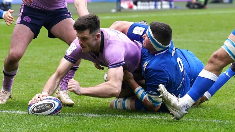 Blair Kinghorn touches down to score Scotland's third try