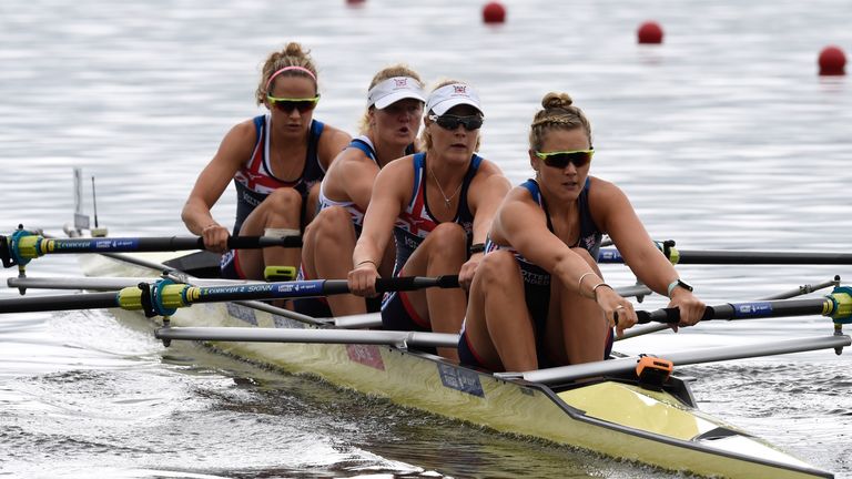 Great Britain's Sara Parfett, Caragh McMurtry, Emily Ashford and Josephine Wratten in the Women's Four heat one race during day one of the 2018 European Championships at the Strathclyde Country Park, North Lanarkshire. PRESS ASSOCIATION Photo. Picture date: Thursday August 2, 2018. See PA story SPORT European. Photo credit should read: Ian Rutherford/PA Wire. RESTRICTIONS: Editorial use only, no commercial use without prior permission