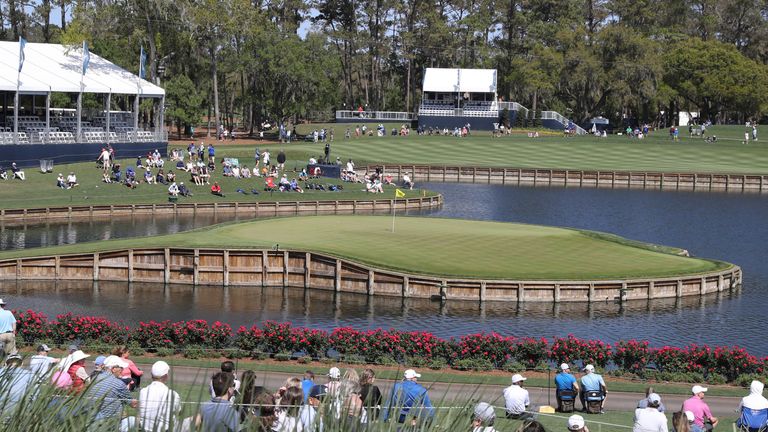 PONTE VEDRA BEACH, FL - MARCH 08: A wide angle generic view of the 17th hole as seen on March 8, 2023, during practice for THE PLAYERS Championship at TPC Sawgrass in Ponte Vedra Beach, Florida. (Photo by Brian Spurlock/Icon Sportswire) (Icon Sportswire via AP Images) 