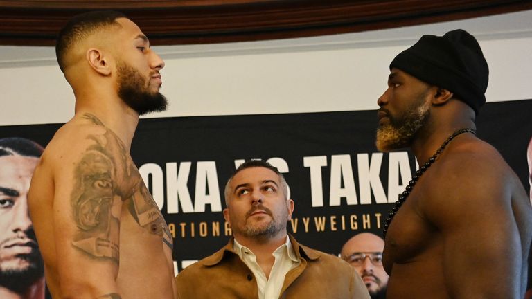 BOXXER PARIS FIGHT NIGHT.10/03/23 HOTEL BARRIERE FOUQUETS .PIC CHRIS DEAN/BOXXER.(PICS FREE FOR EDITORIAL USE ONLY).WEIGH IN.INTERNATIONAL HEAVYWEIGHT CONTEST.TONY YOKA V CARLOS TAKAM