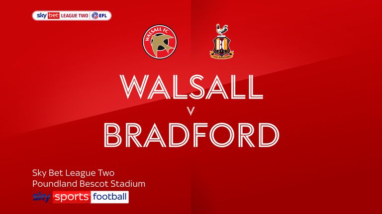 Watch highlights of the Sky Bet League Two match between Walsall and Bradford