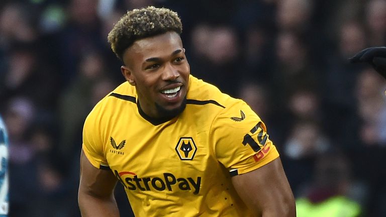 Adama Traore celebrates after scoring Wolves' late winner against Spurs
