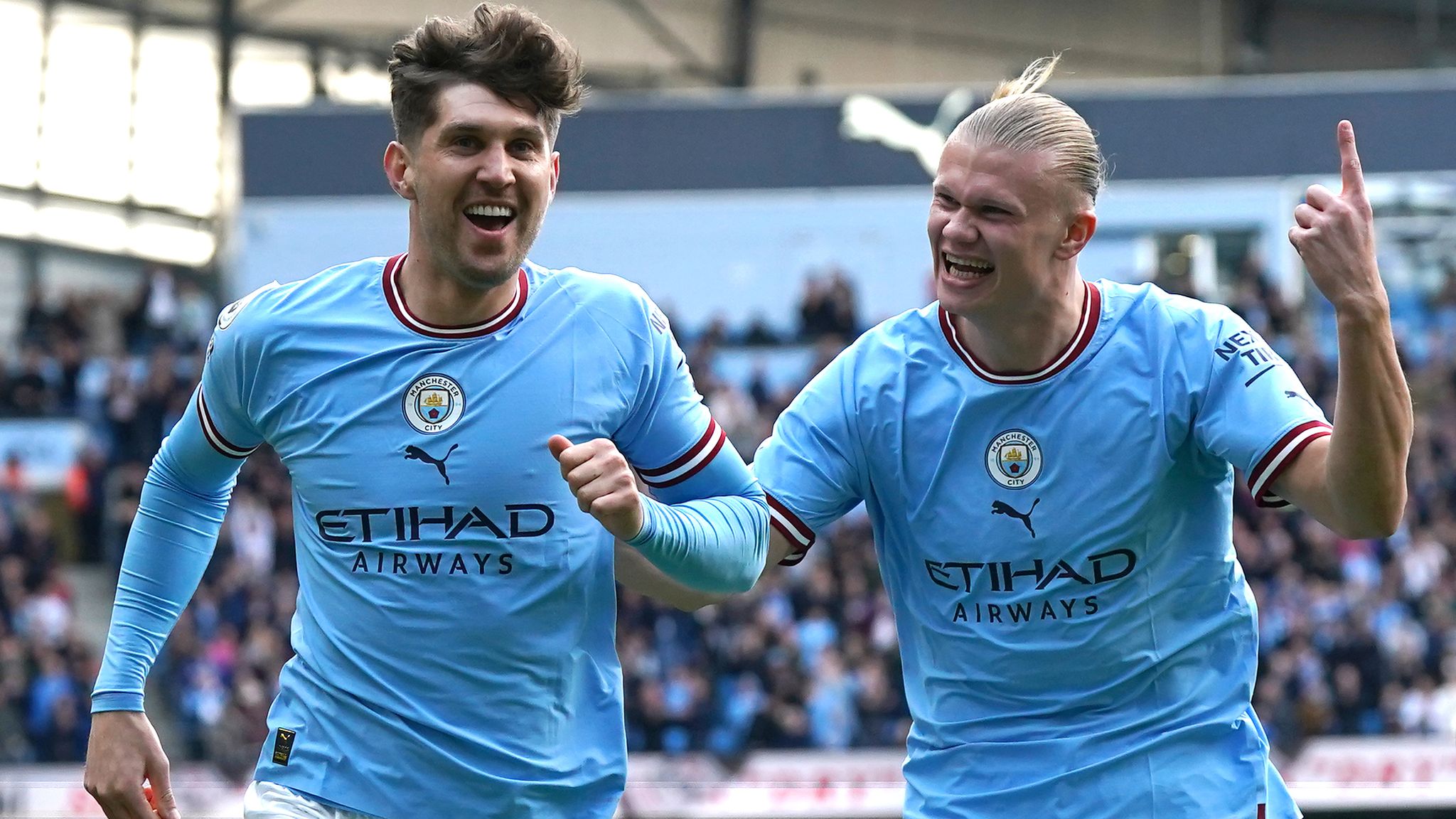 Man City 3-1 Leicester Erling Haaland scores two to reduce gap to Arsenal to three points as Dean Smith loses first game Football News Sky Sports