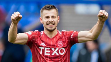 Aberdeen's Ylber Ramadani celebrates their win at St Johnstone