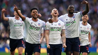 Gethin Jones celebrates after scoring Bolton's fourth goal in the Papa John's Trophy Final