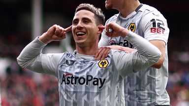 Daniel Podence celebrates after equalising for Wolves at the City Ground