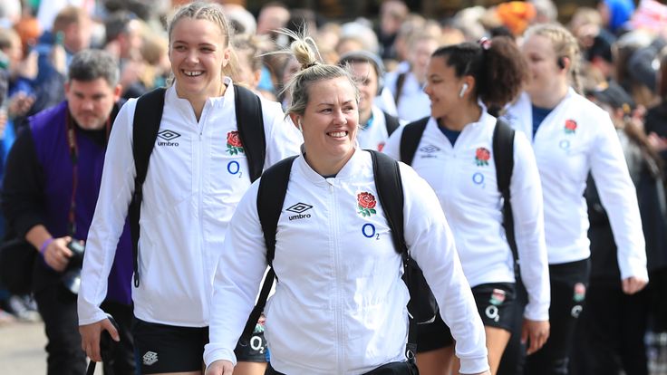 England v Italy - TikTok Women's Six Nations - cinch Stadium at Franklin's Gardens
England Women�s Zoe Aldcroft (left) and Marlie Packer (centre) arrive ahead of the TikTok Women's Six Nations match at the cinch Stadium at Franklin's Gardens, Northampton. Picture date: Sunday April 2, 2023.