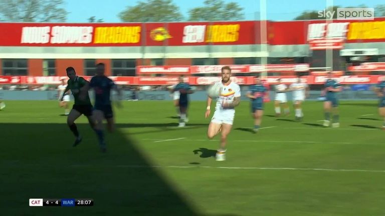 Catalans Dragons' Adam Keighran converted this penalty try to give his team the lead.