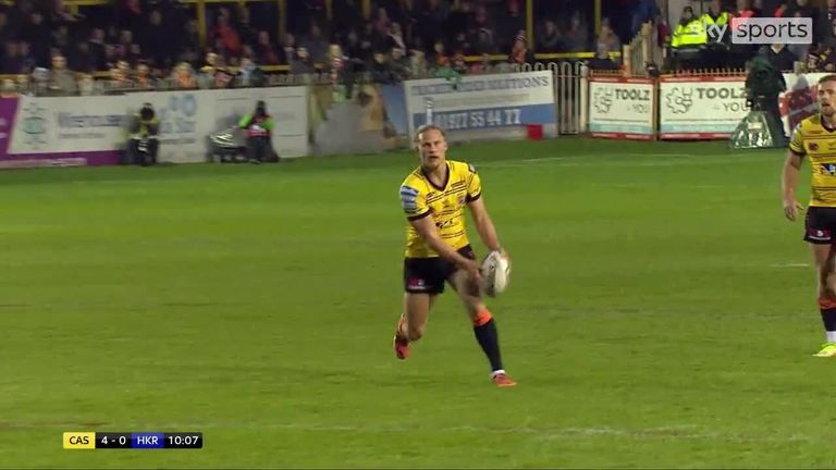 Jacon Miller follows up on his own kick to score and put Castleford Tigers ahead