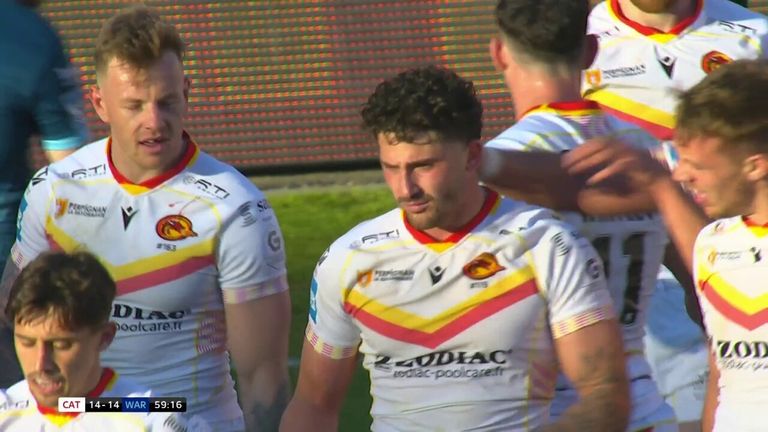 Catalans Dragons' Arthur Romano dummied the Warrington Wolves' defence and levelled the score.