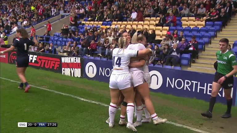 Emily Partington scored her first try for England as they ran riot against France