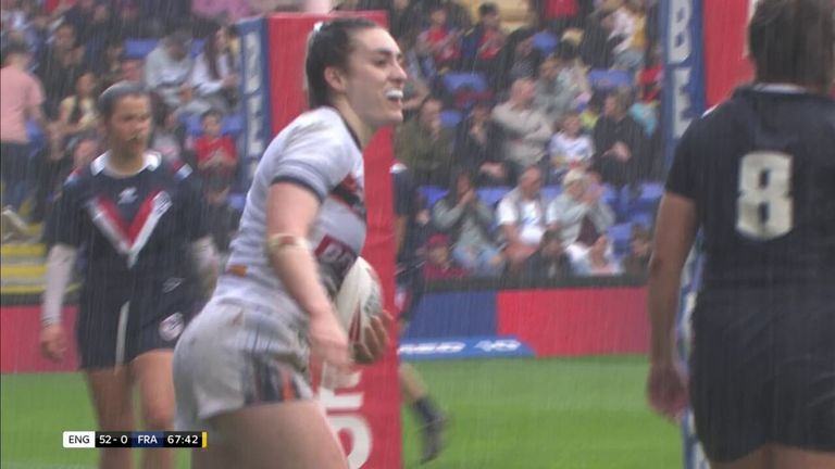 Leah Burke gets her fourth try for England as dominate France