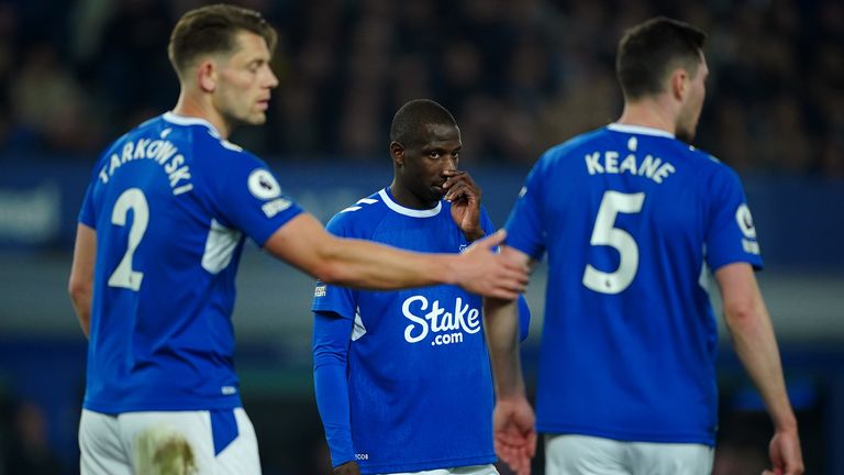 Everton's Abdoulaye Doucoure cuts a dejected figure during the heavy loss to Newcastle United