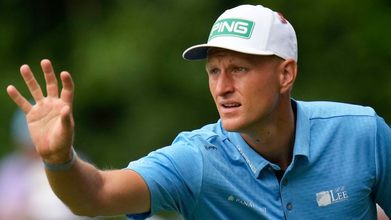 Adrian Meronk, of Poland, catches his ball on the sixth hole during the first round of the Masters golf tournament at Augusta National Golf Club on Thursday, April 6, 2023, in Augusta, Ga. (AP Photo/Jae C. Hong)
