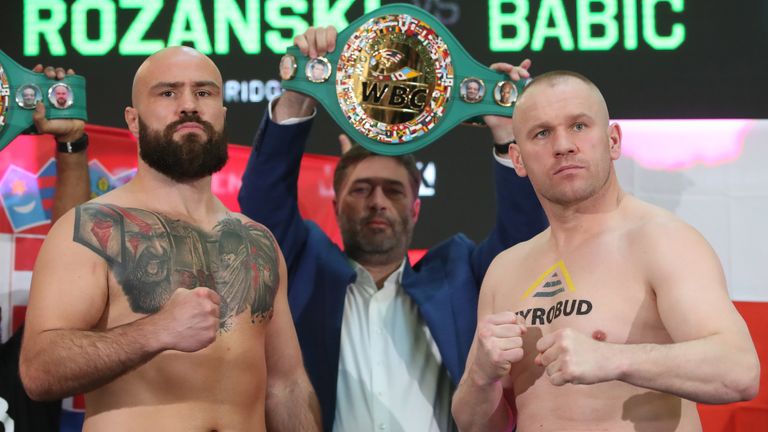 WORLD CHAMPIONSHIP BOXING.WEIGH IN,.MILLENIUM HALL,.RZESZOW,.POLAND.PIC;LAWRENCE LUSTIG.WBC BRIDGERWEIGHT TITLE.LUKASZ ROZANSKI AND ALEN BABIC.WEIGH IN BEFORE THEIR CONTESTS IN RZESZOW ,POLAND ON SATURDAY (22 APRIL) LIVE ON SKY SPORTS 