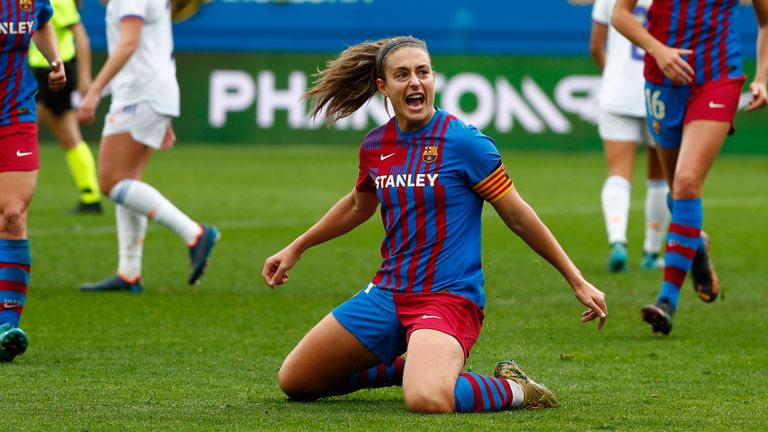 Alexia Putellas pictured scoring for Barca against Real Madrid in March 2022