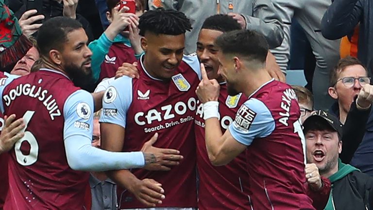 Ollie Watkins is congratulated after doubling Aston Villa's lead against Newcastle