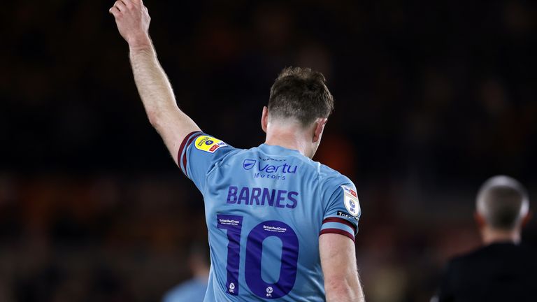 Ashley Barnes celebrates putting Burnley 1-0 up