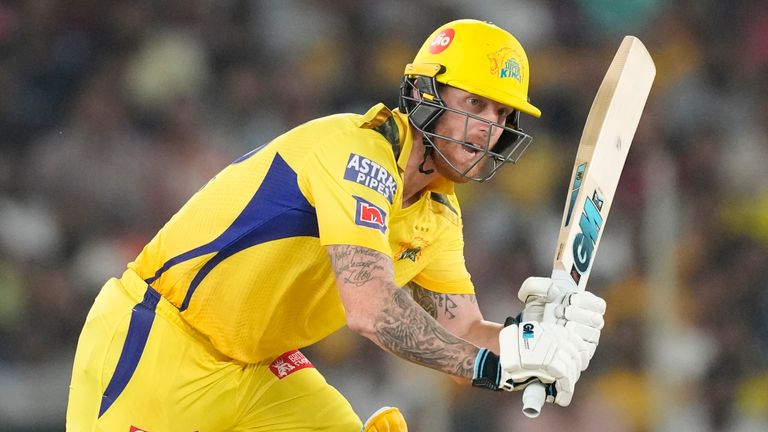 Chennai Super Kings&#39; Ben Stokes bats during the Indian Premier League (IPL) match between Gujarat Titans and Chennai Super Kings in Ahmedabad, India, Friday, March 31, 2023. (AP Photo/Ajit Solanki)