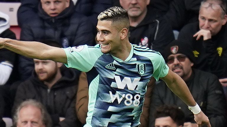 Andreas Pereira celebrates after giving Fulham the lead at Bournemouth