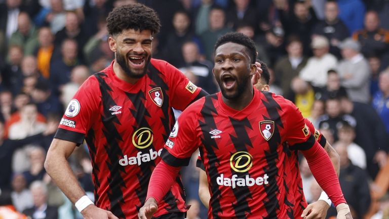 Jefferson Lerma wheels away after doubling Bournemouth's advantage against Leeds