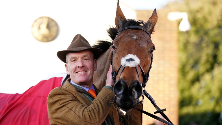 Bravemansgame and owner Bryan Drew after his win in the King George