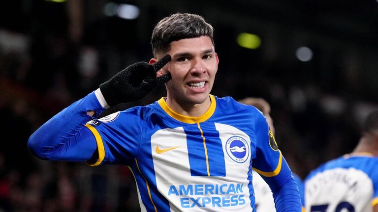 Julio Enciso celebrates after giving Brighton a 2-0 lead at Bournemouth