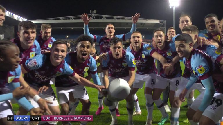 Burnley's celebration begins after the win over Blackburn to claim the Championship! 