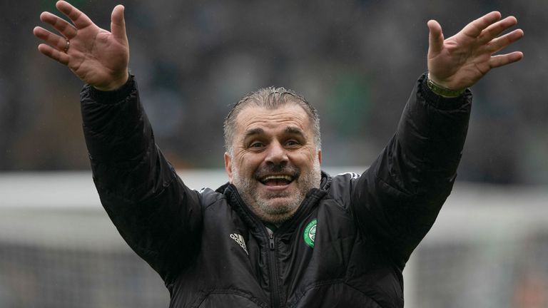 GLASGOW, SCOTLAND - APRIL 30: Celtic manager Ange Postecoglou at full time during a Scottish Cup semi-final match between Rangers and Celtic at Hampden Park, on April 30, 2023, in Glasgow, Scotland.  (Photo by Craig Williamson / SNS Group)