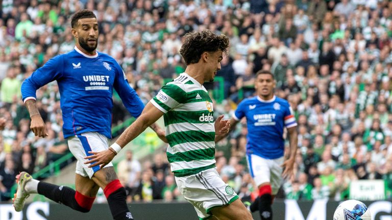 GLASGOW, SCOTLAND - SEPTEMBER 03: Celtic...s Jota scores to make it 2-0 Celtic during a cinch Premiersip match between Celtic and Rangers at Celtic Park, on September 03, 2022, in Glasgow, Scotland.  (Photo by Alan Harvey / SNS Group)