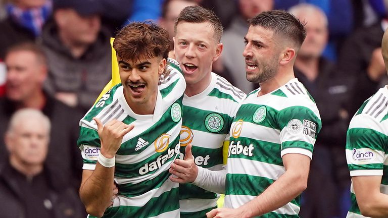 Jota celebrates after giving Celtic a first-half lead against Rangers in the Scottish Cup semi-final