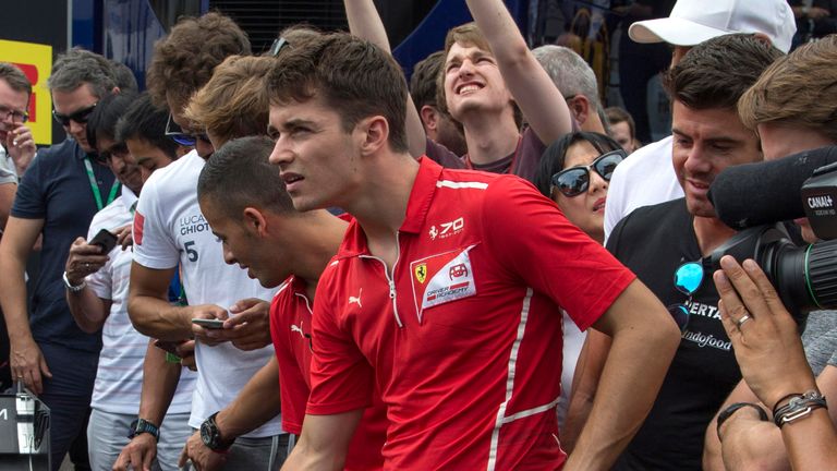 Charles Leclerc (MON) Ferrari Driver Academy and Antonio Fuoco (ITA) Ferrari Driver Academy  observe the unveiling of the new 2018 F2 car at Formula Two Championship, Rd9, Monza, Italy, 1-3 September 2017.
