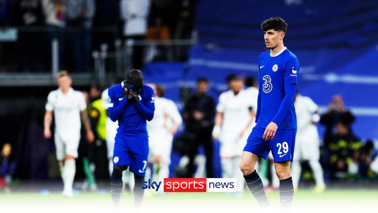 Chelsea&#39;s Kai Havertz reacts after the second goal of Real Madrid