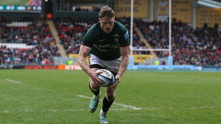 Chris Ashton scores one of his tries as Leicester inflict a heavy defeat on Exeter