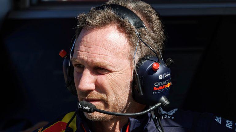 April 2, 2023, Melbourne, Australia: Christian Horner principal of the Red Bull Racing team looks at his pit prior to the start of the 2023 Formula 1 Rolex Australian Grand Prix in Melbourne, Australia. (Cal Sport Media via AP Images)
