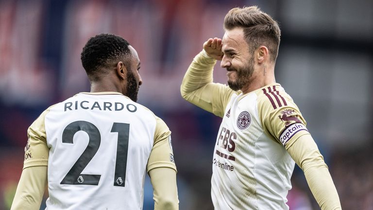 James Maddison celebrates with goalscorer Ricardo Pereira