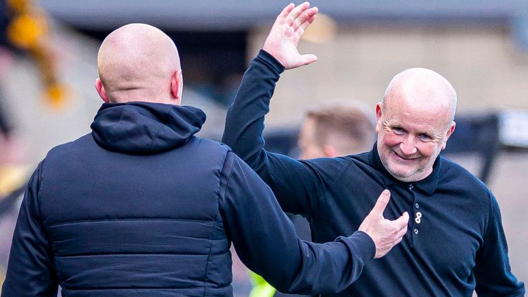 LIVINGSTON, SCOTLAND - APRIL 15: Livingston manager David Martindale at full time during a cinch Premiership match between Livingston and St Johnstone at the Tony Macaroni Arena, on April 15, 2023, in Livingston, Scotland.  (Photo by Roddy Scott / SNS Group)
