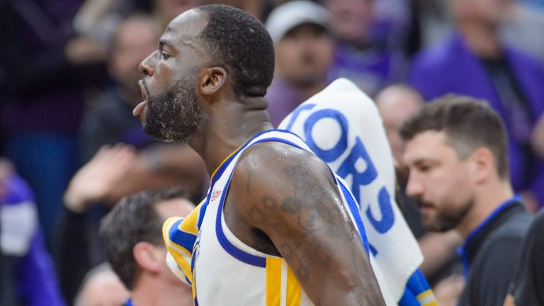 Golden State Warriors forward Draymond Green shouts at the crowd as he is ejected against Sacramento Kings (Associated Press)
